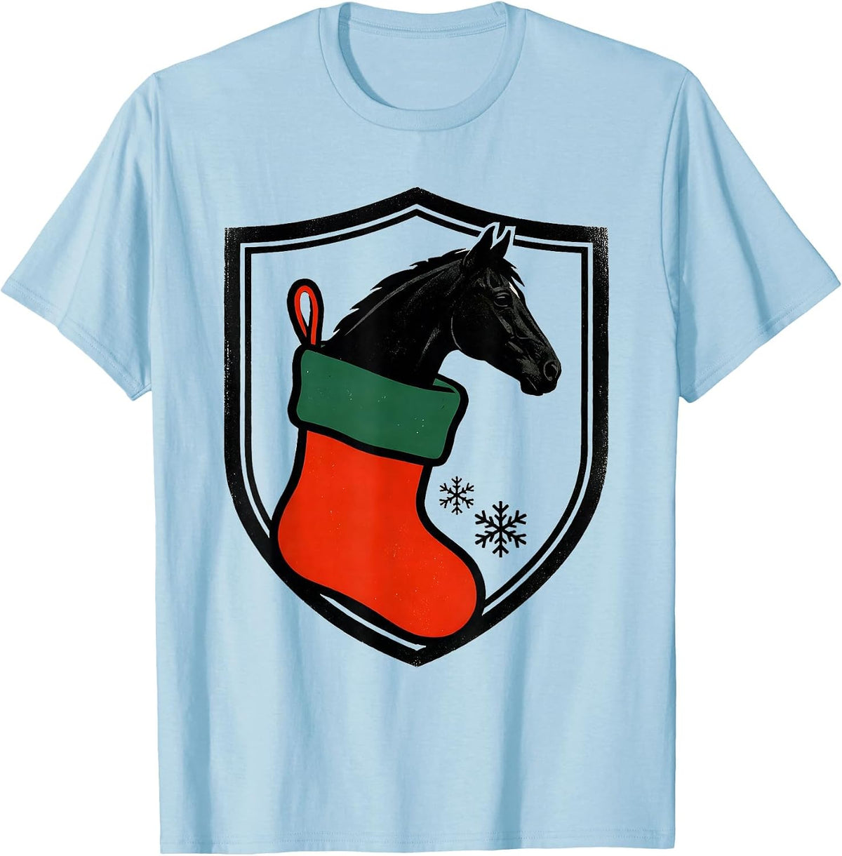 Men's Sealed Shield Horse Christmas Stocking Badge Screenprint T-Shirt - Baby Blue