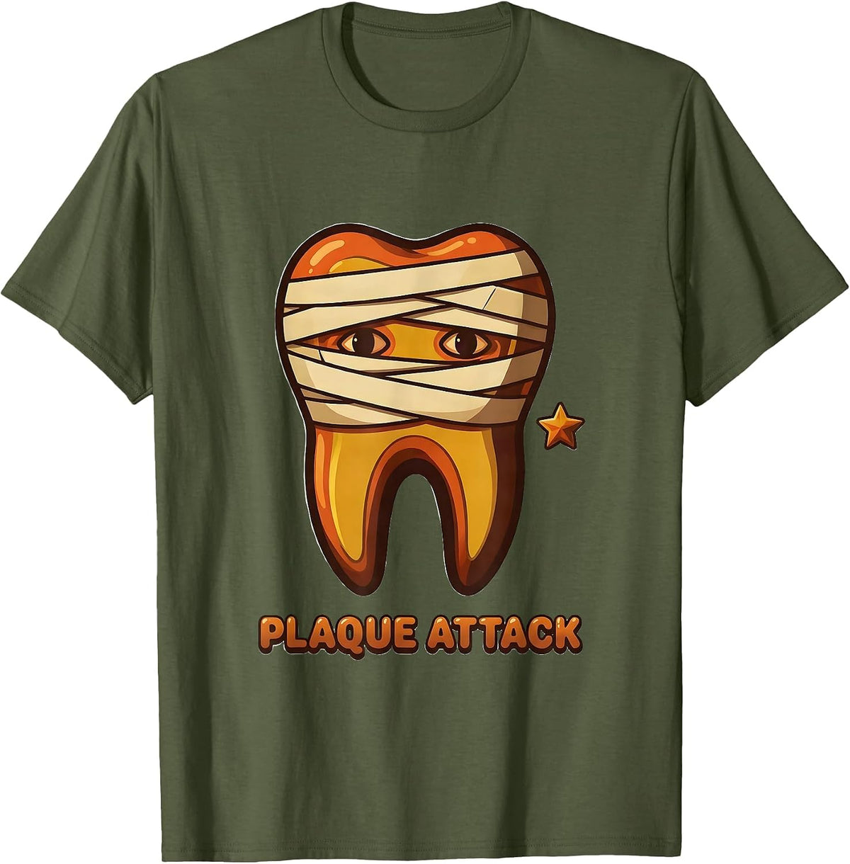 Plaque Attack Retro 70s Dental Squad Halloween Costume Humor T-Shirt - Olive Green