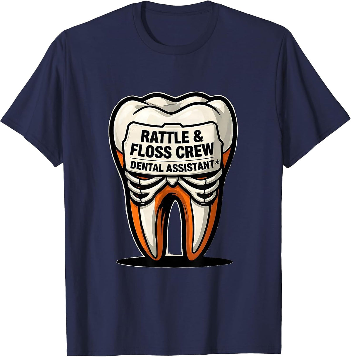 Rattle & Floss Crew Dental Assistant Cartoon Halloween T-Shirt - Navy Blue