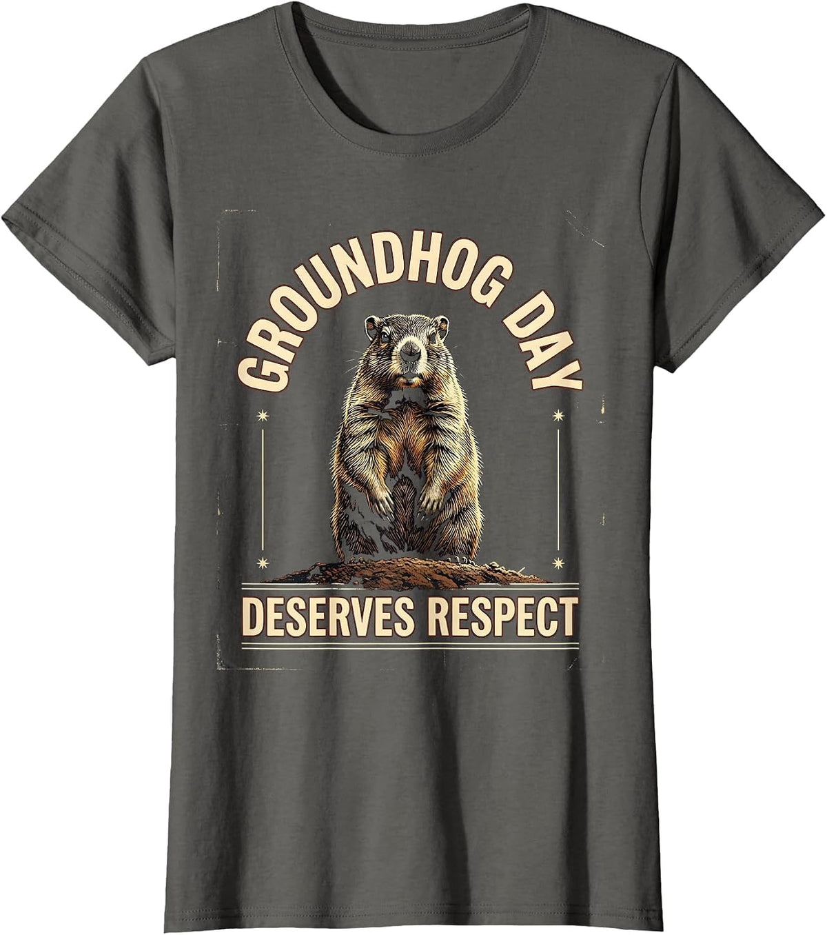 Women's Groundhog Day Deserves Respect Vintage Funny Groundhog Gift T-Shirt - Asphalt Grey