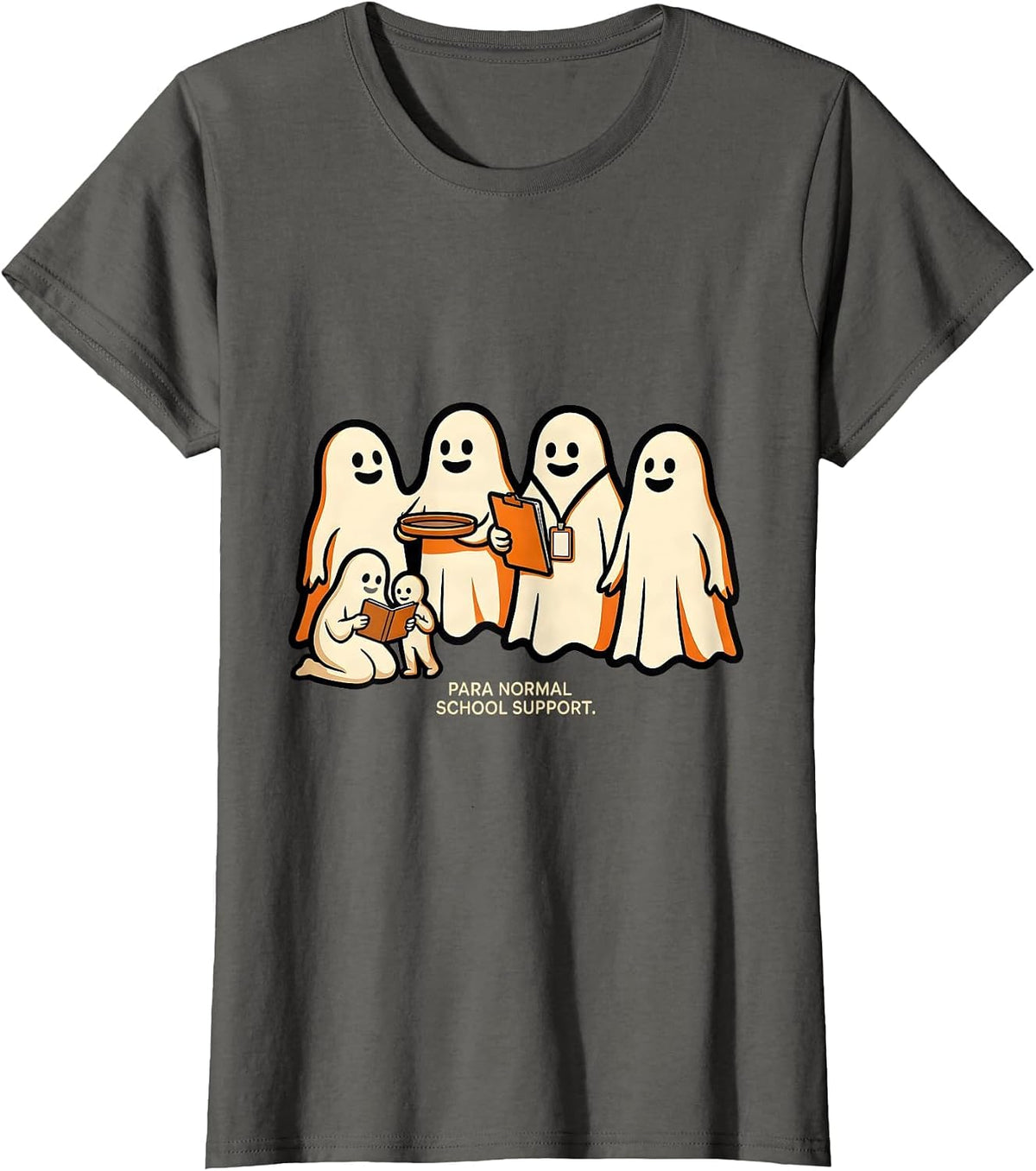 Women's Para Normal School Support Cartoon Paraeducator Halloween T-Shirt - Asphalt Grey