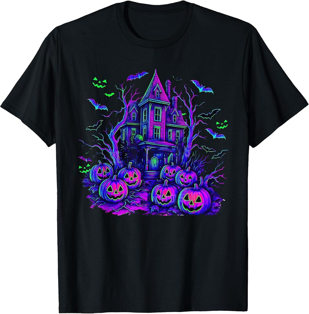 Vintage Halloween Spooky Scene Retro Pumpkin Scary Season T-Shirt - Black
