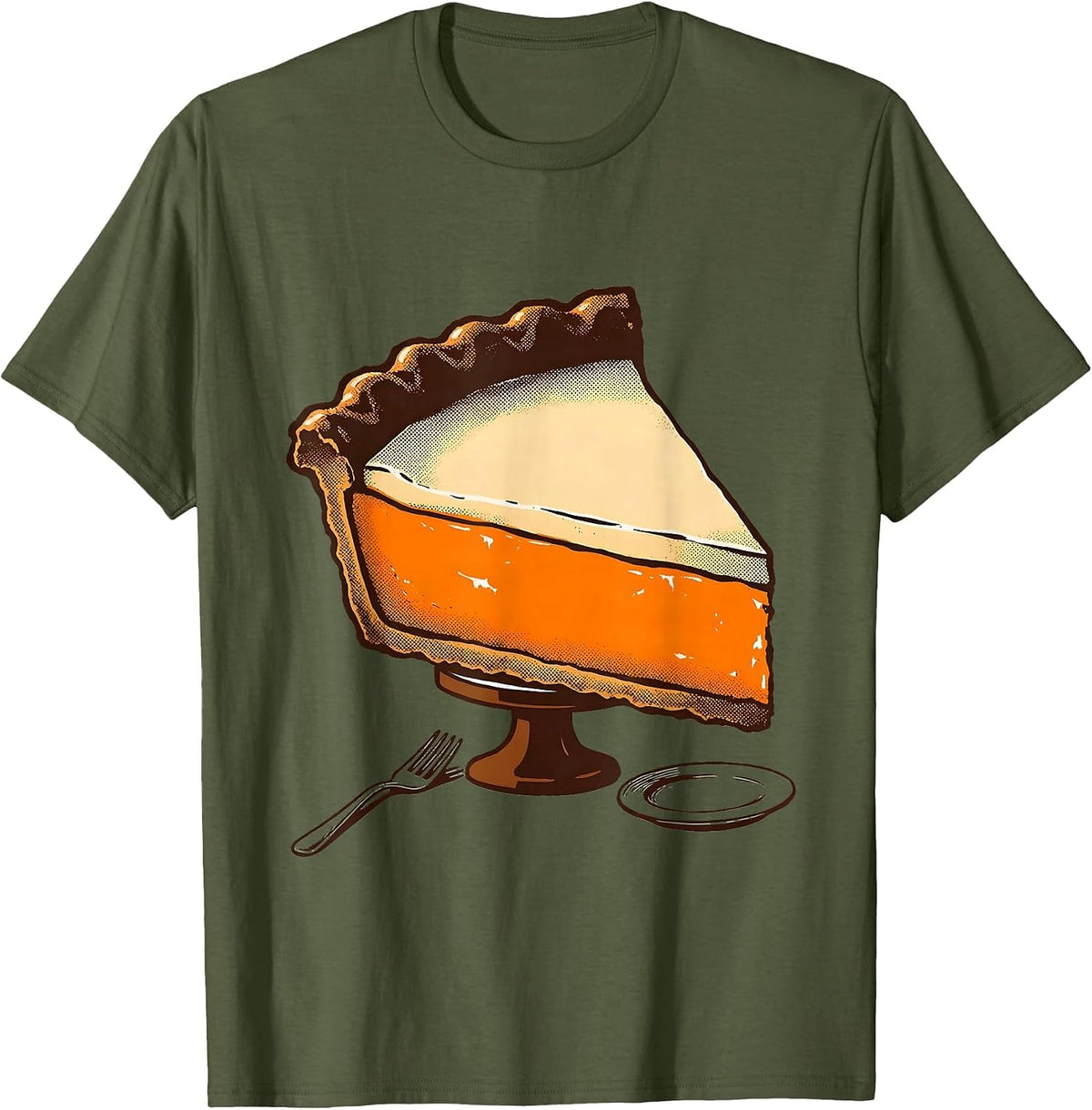 Pumpkin Pie Wedge Funny Thanksgiving Dessert Humor T-Shirt - Olive Green