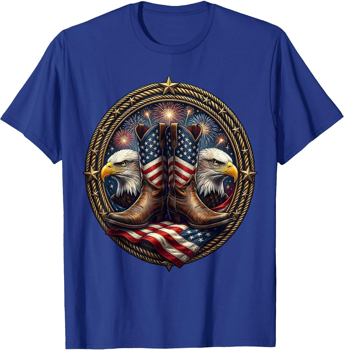 Red White and Blue Cowboy Boots Patriotic Design T-Shirt - Royal Blue