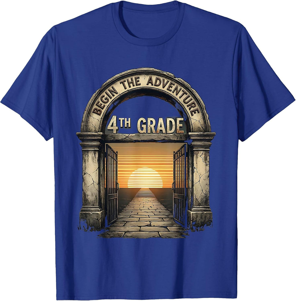 Men's Begin The Adventure 4th Grade Distressed Back To School T-Shirt - Royal Blue