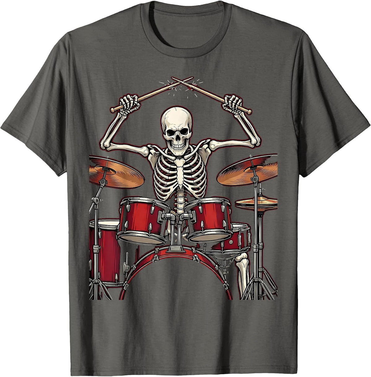 Skeleton Drummer Solo Classic Rock Graphic T-Shirt - Asphalt Grey
