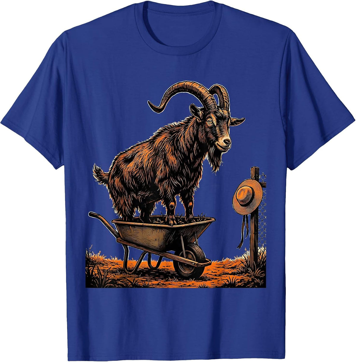 Stencil Goat Wheelbarrow Funny Goat Lover Farmer Gift T-Shirt - Royal Blue