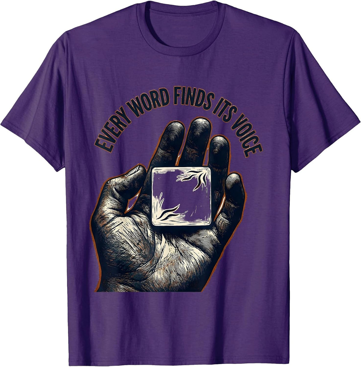 Men's Every Word Finds Its Voice Linocut Speech Language T-Shirt - Purple