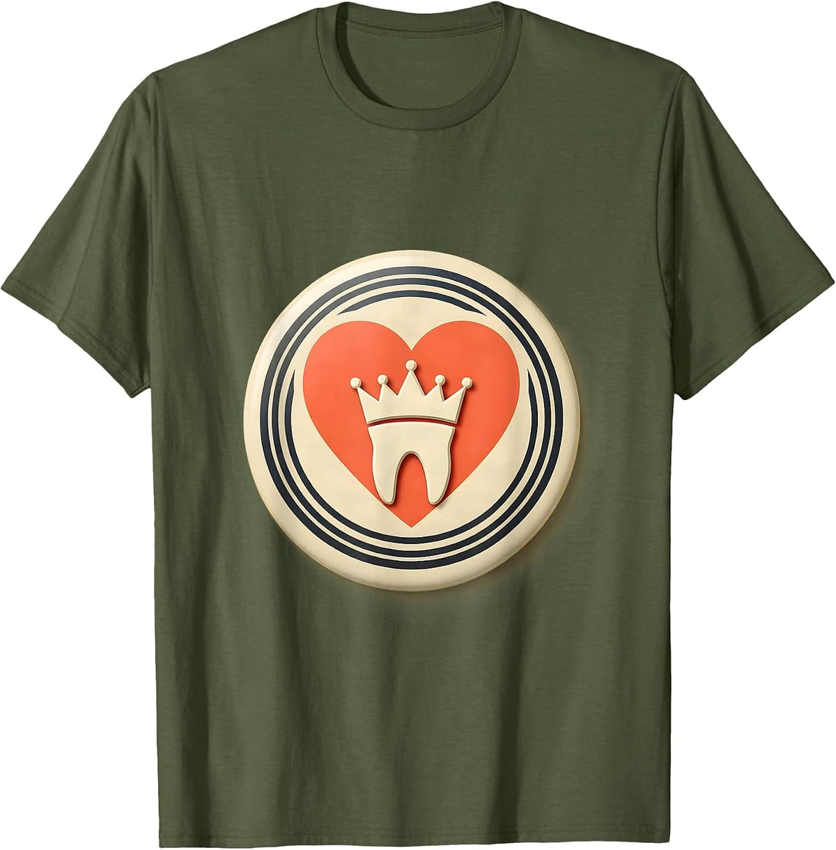 Men's Sealed Dental Tooth Badge Midcentury Modern Valentine T-Shirt - Olive Green