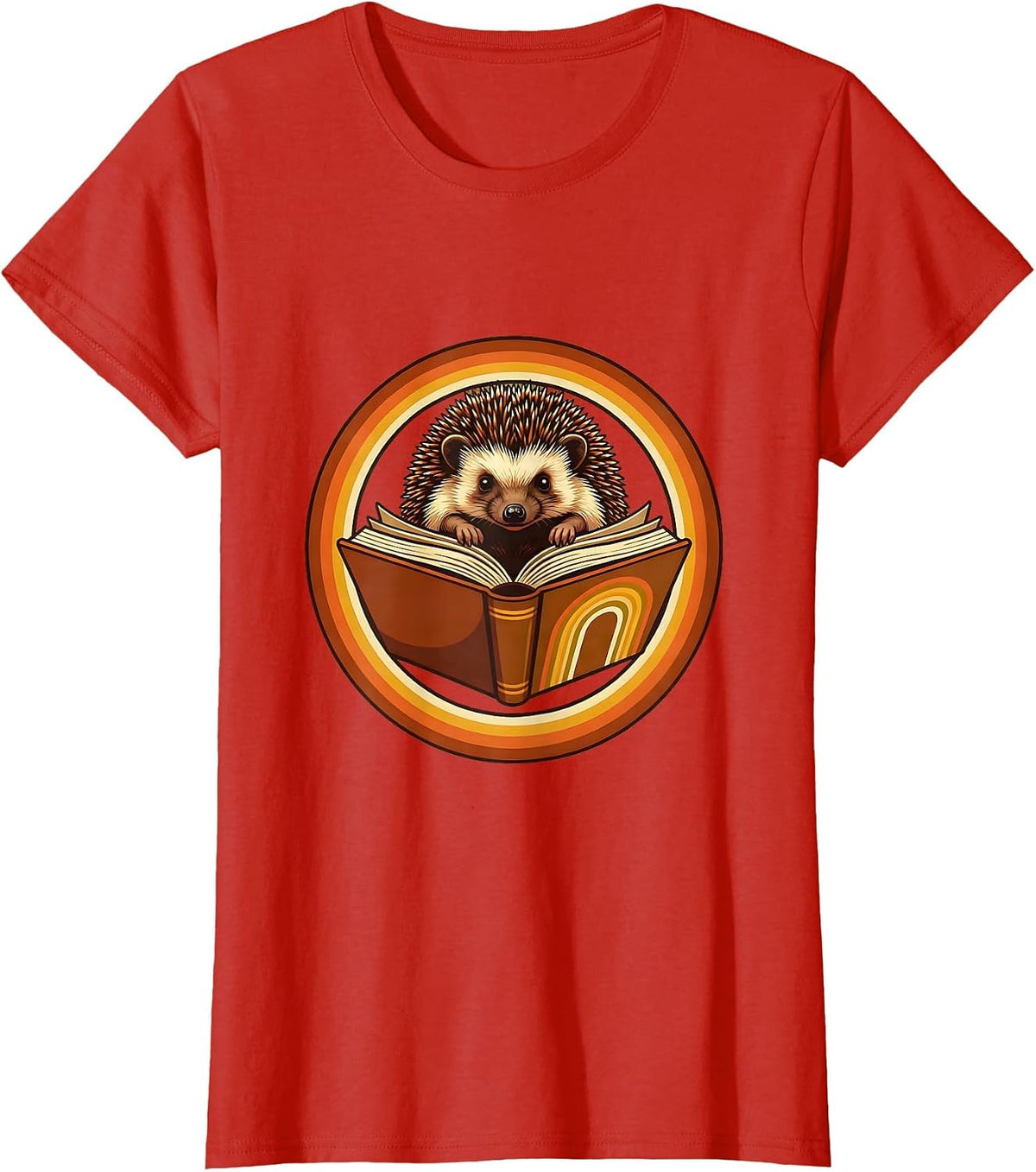 Cute Hedgehog Reading Book Teacher Gift T-Shirt - Red