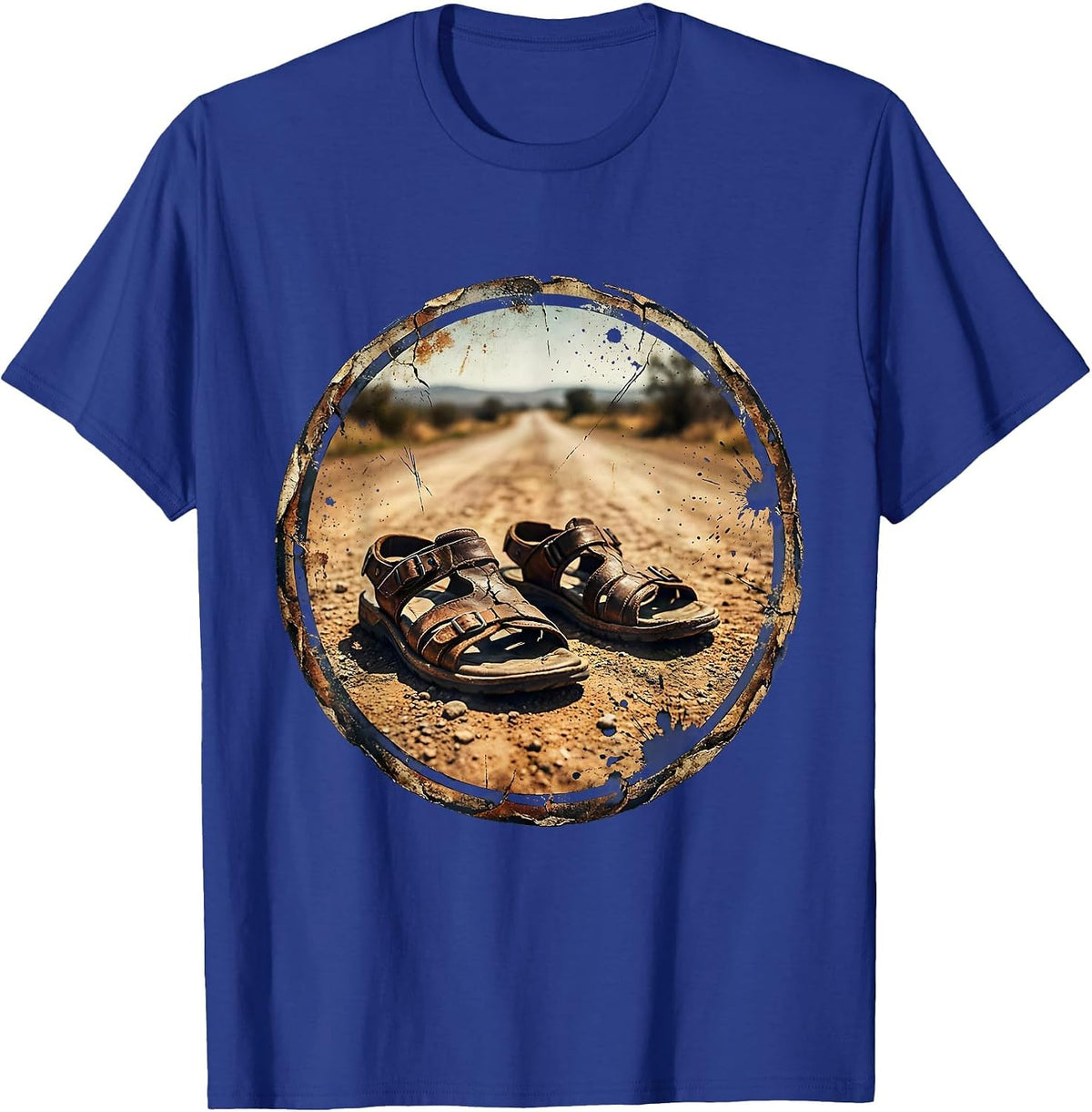 Jesus Worn Sandals Dusty Road Faith Graphic T-Shirt - Royal Blue