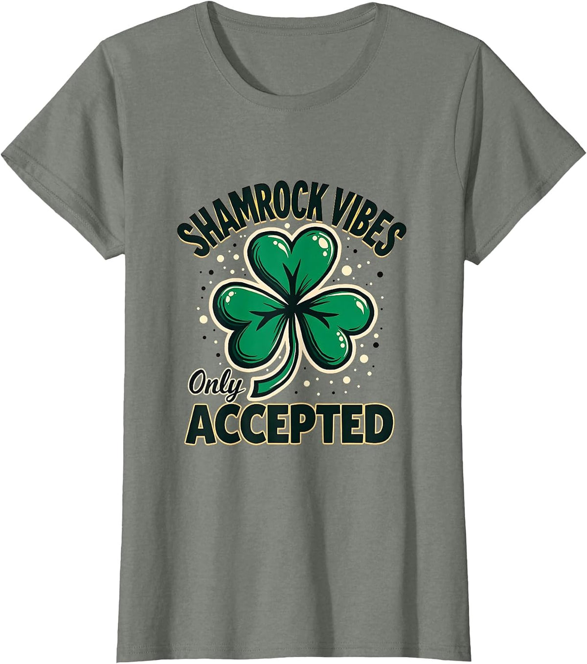 Shamrock Vibes Only St Patrick's Day Design T-Shirt - Olive Heather