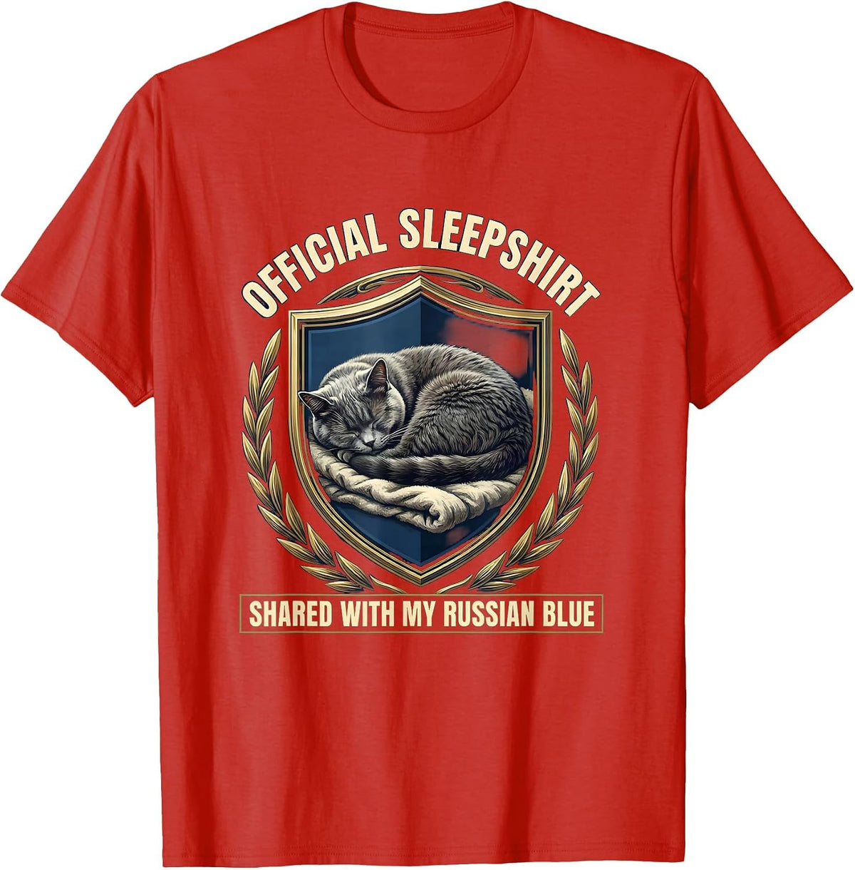 Men's Official Sleepshirt, Shared With My Russian Blue Cat Lover T-Shirt - Red