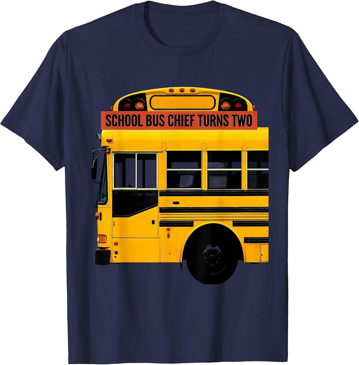 Men's School Bus Chief Turns Two Funny Toddler Birthday Party T-Shirt - Navy Blue
