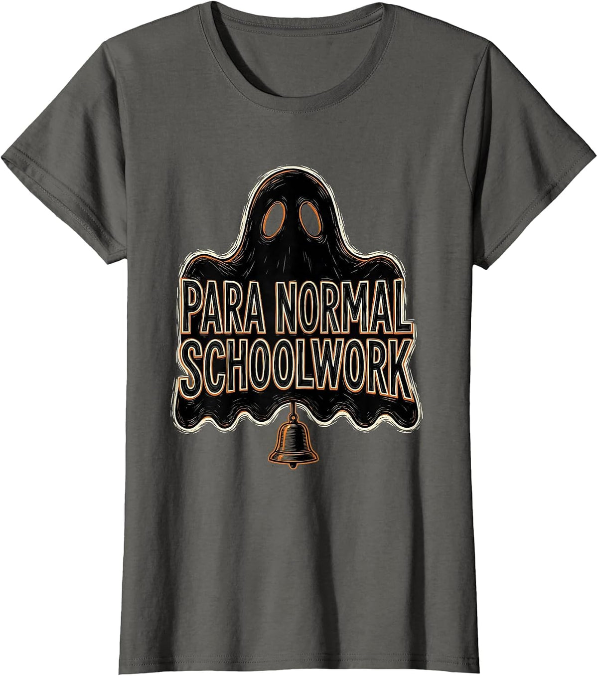 Women's Para Normal Schoolwork Linocut Ghost Paraeducator Halloween T-Shirt - Asphalt Grey