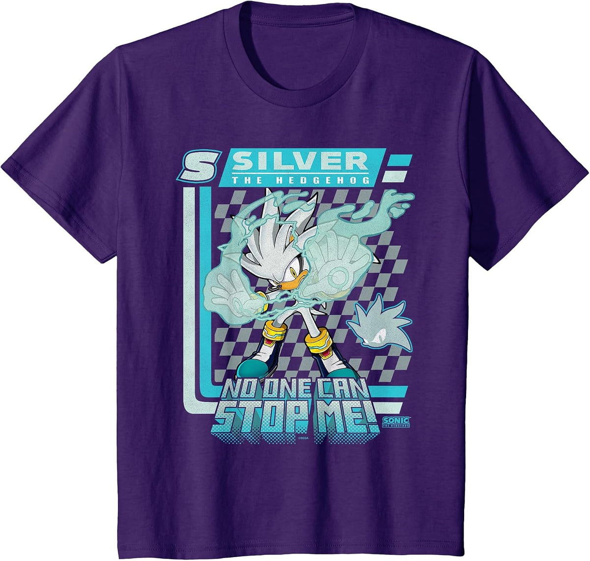 Sonic The Hedgehog Silver The Hedgehog Racing Poster T-Shirt - Purple