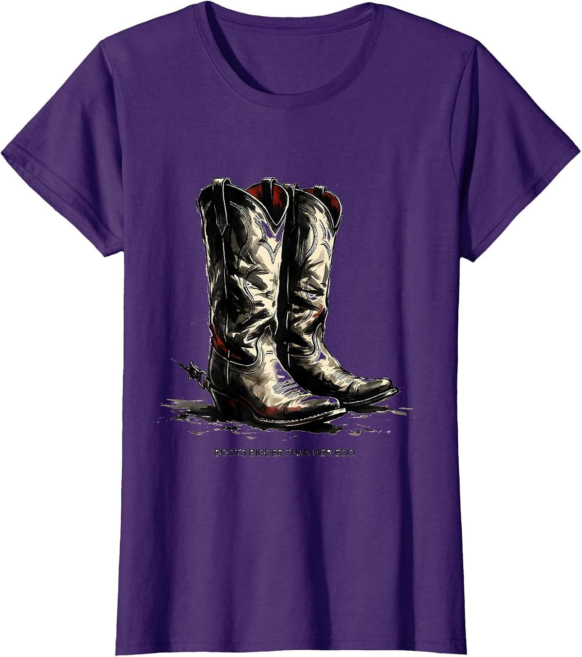 Women's Boots Bigger Than Her Ego Western Design T-Shirt - Purple