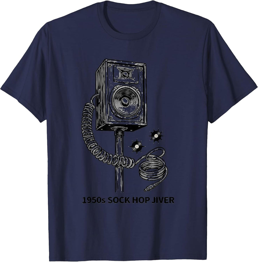1950s Sock Hop Jiver Retro Party 1950s Rockabilly T-Shirt - Navy Blue