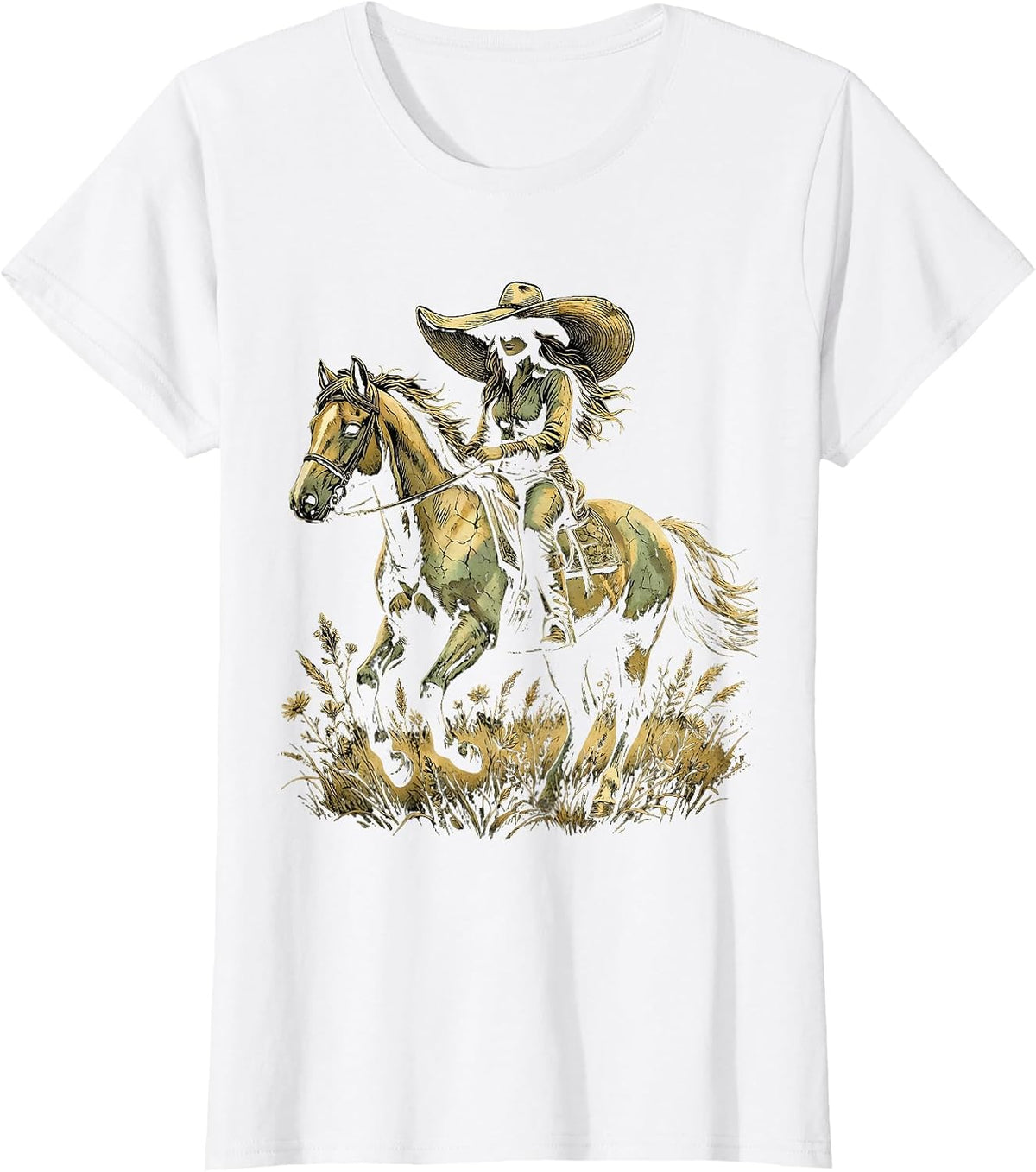 Western Cowboy Hat Horseback Rider Graphic T-Shirt - White