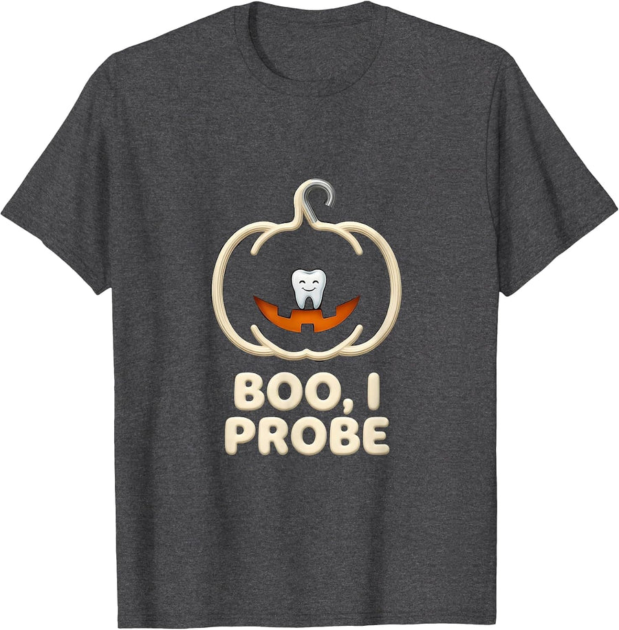 Men's Boo I Probe Funny Dental Hygienist Halloween Fall Humor T-Shirt - Dark Heather Grey