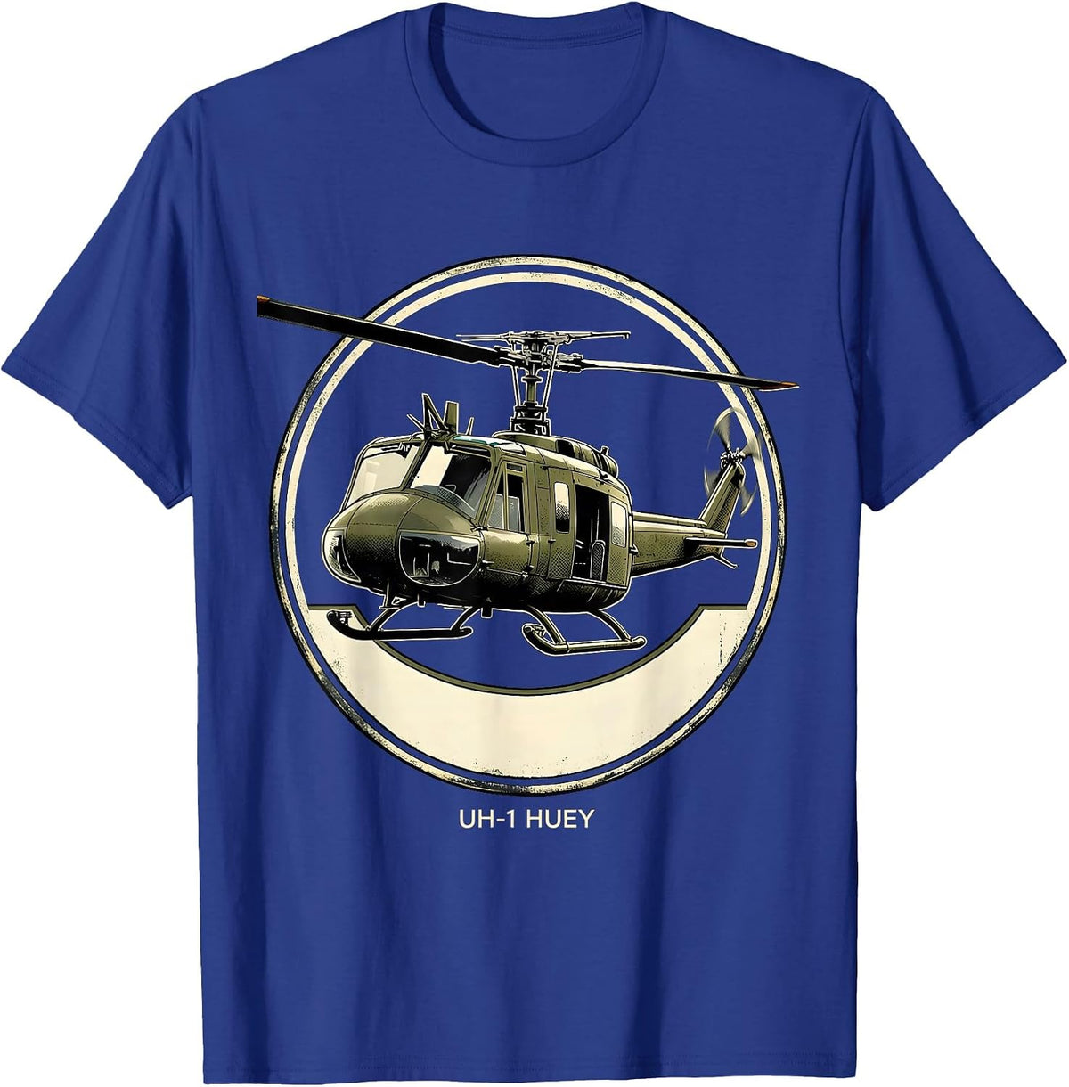 Men's UH-1 Huey Military Helicopter Pilot Veteran Tribute T-Shirt - Royal Blue