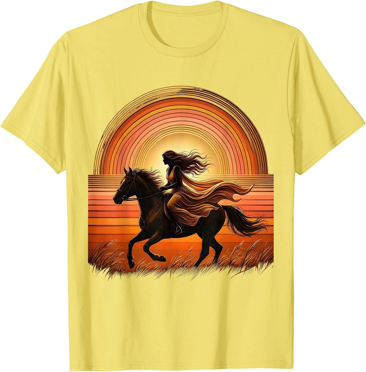 Men's Wild and Free Horse Rider Graphic Design T-Shirt - Lemon Yellow