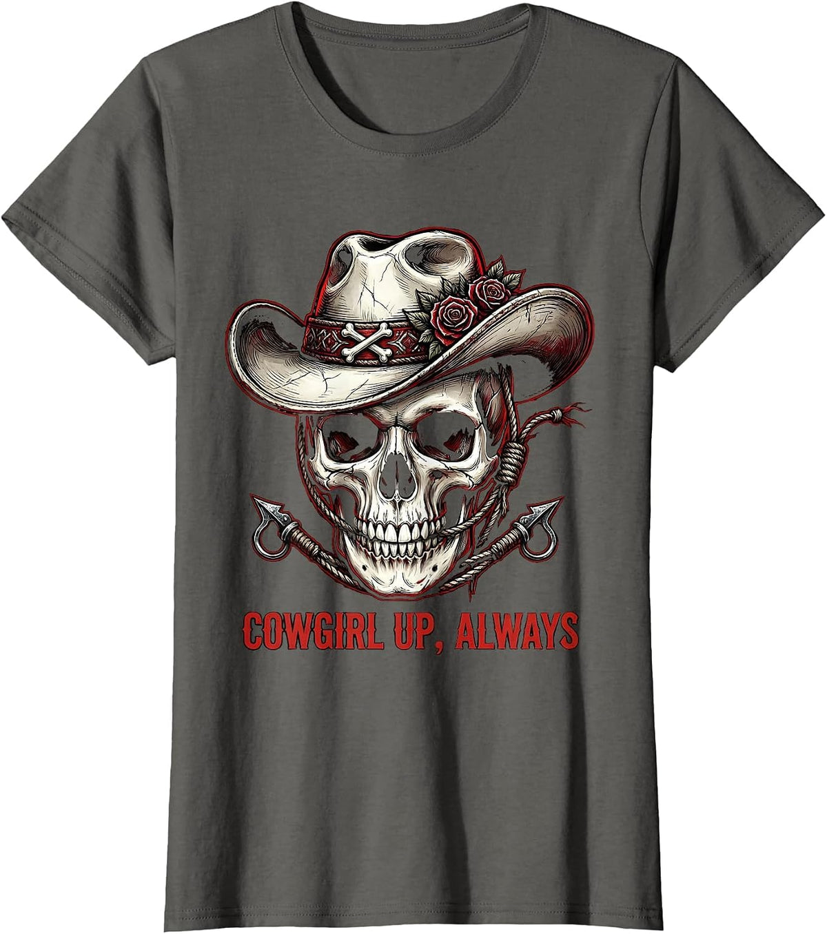 Women's Cowgirl Up Always Western Spirit Design T-Shirt - Asphalt Grey