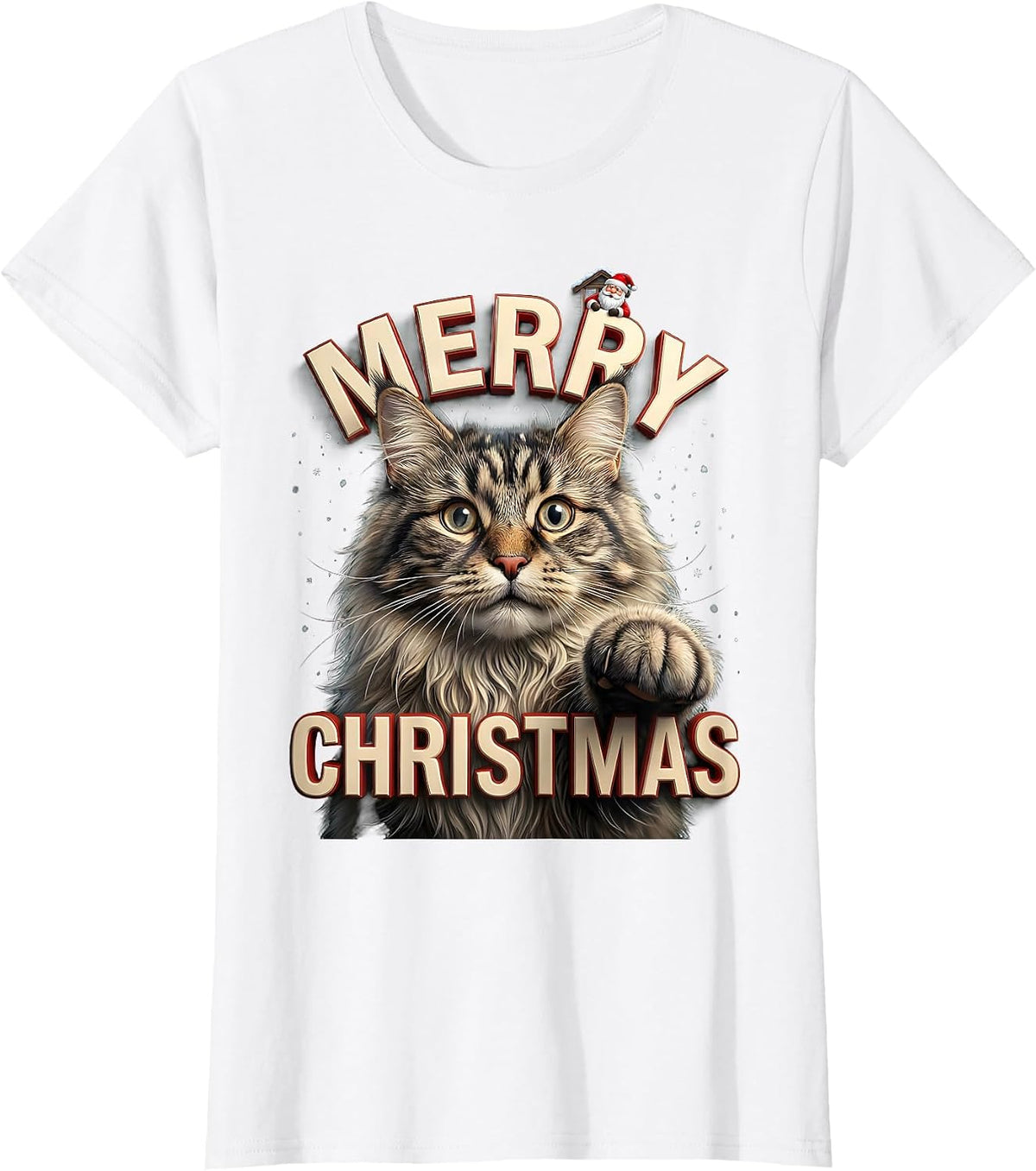 Merry Christmas Funny Cat Selfie With Santa Claus Christmas T-Shirt - White
