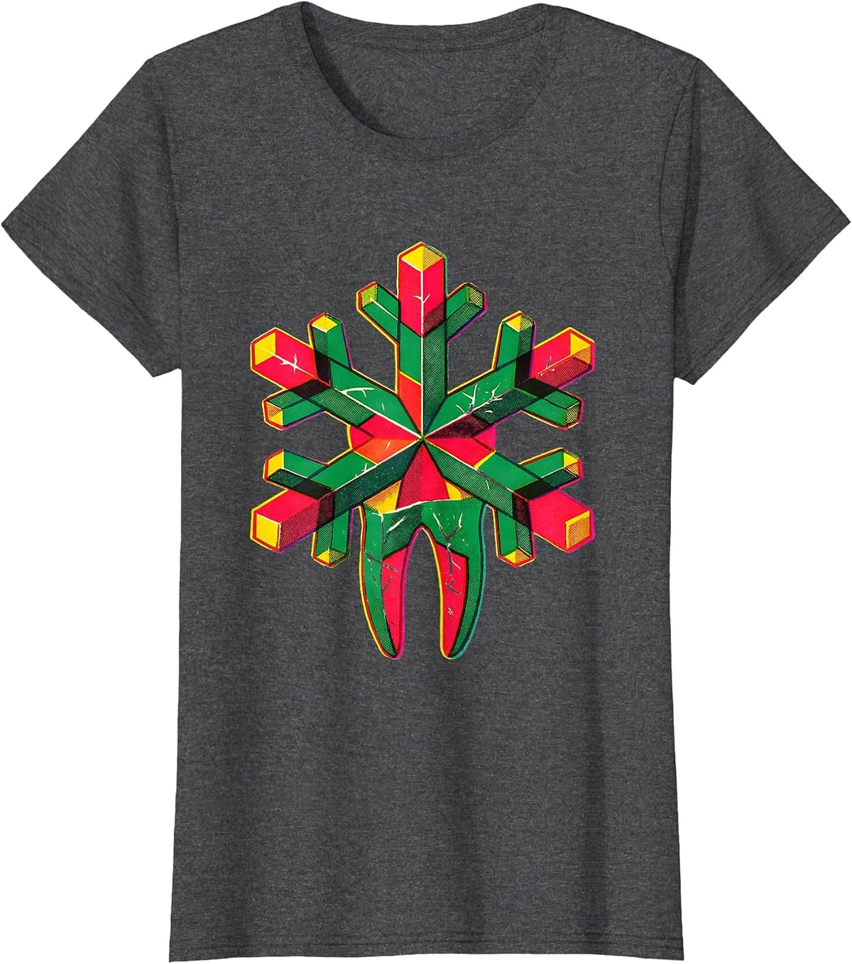 Women's Six-Armed Snowflake Dentist Christmas Dental Office Humor T-Shirt - Dark Heather Grey