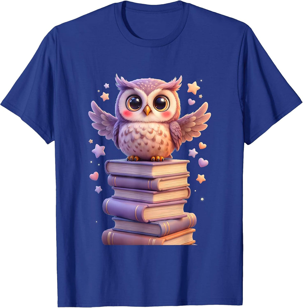 Men's Wise Owl Perched on Stack of Books Illustration T-Shirt - Royal Blue
