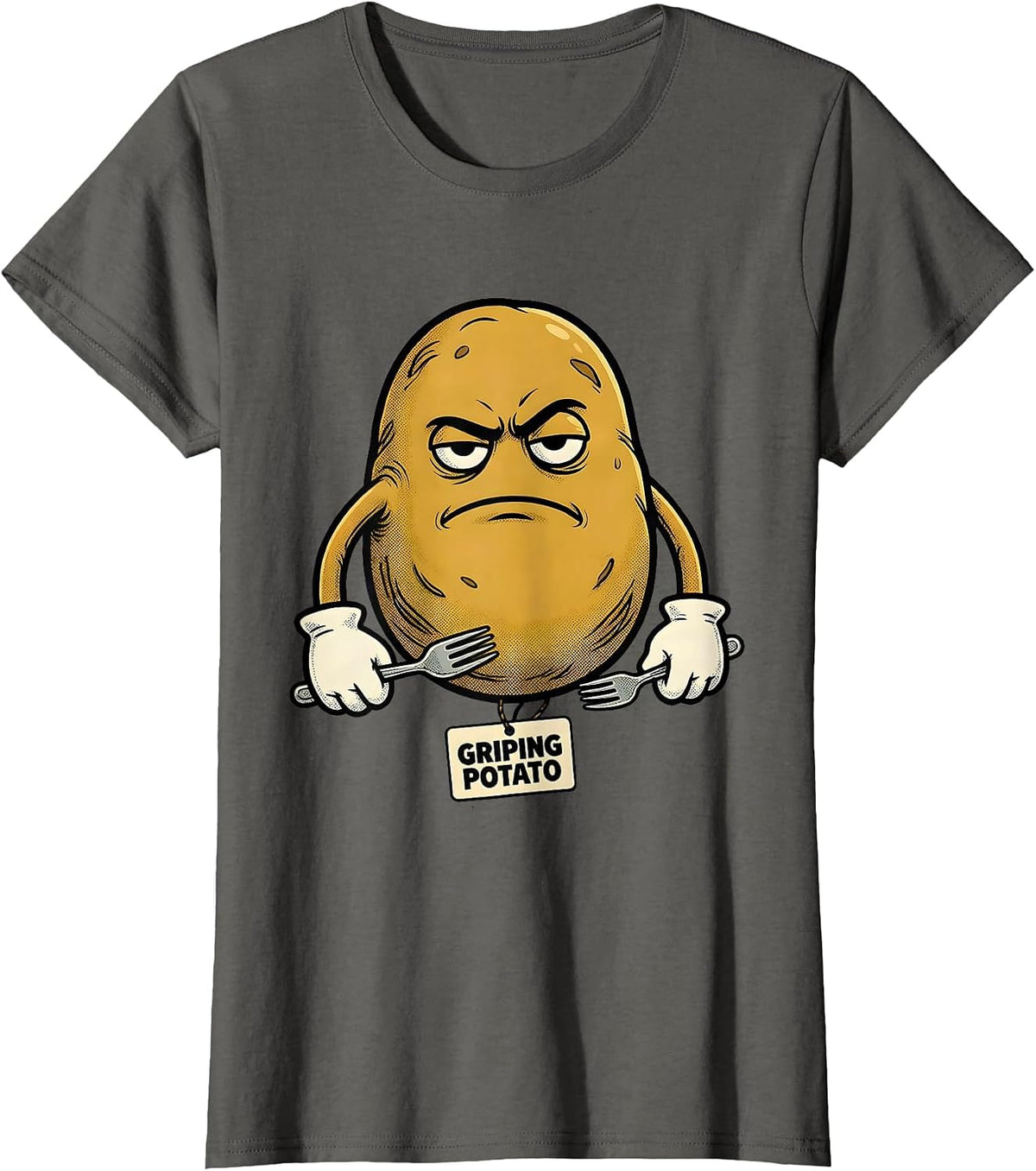 Women's Griping Potato Retro Cartoon Funny Couples Thanksgiving T-Shirt - Asphalt Grey