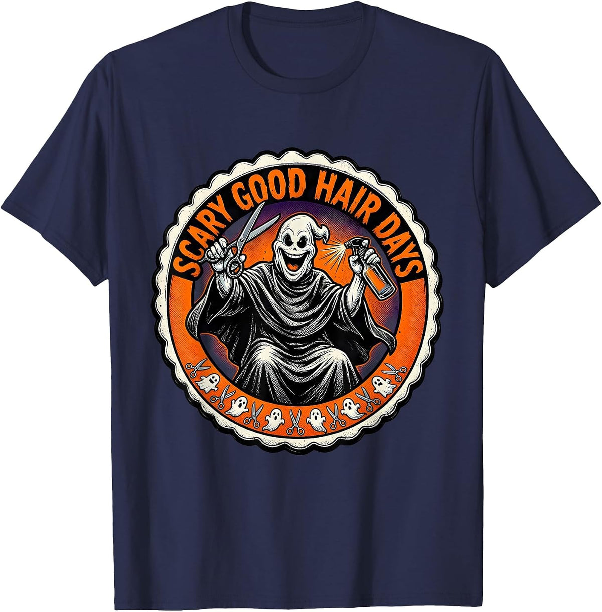 Boo Crew Hair Stylist Halloween Design T-Shirt - Navy Blue