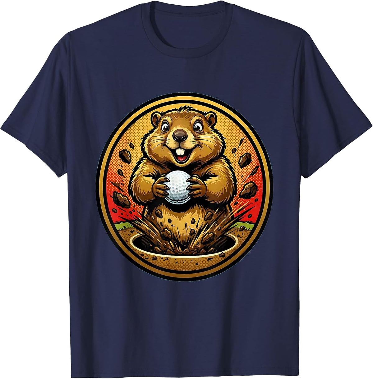 Funny Golf Groundhog Stealing Ball From Cup T-Shirt - Navy Blue