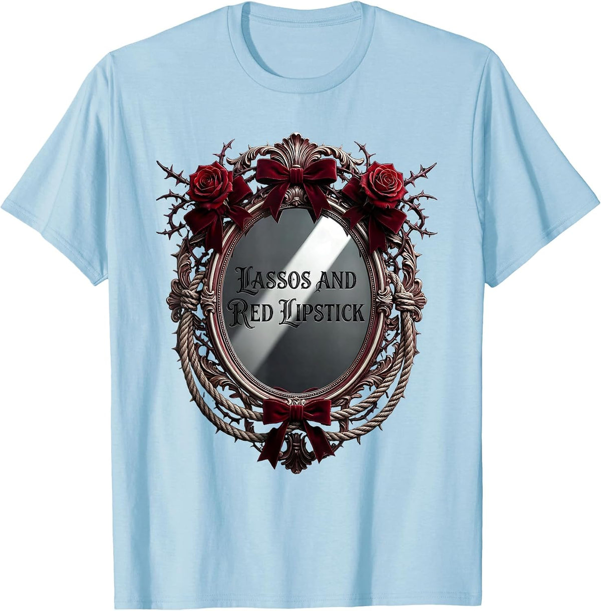 Men's Lassos and Red Lipstick Cowgirl Design T-Shirt - Baby Blue