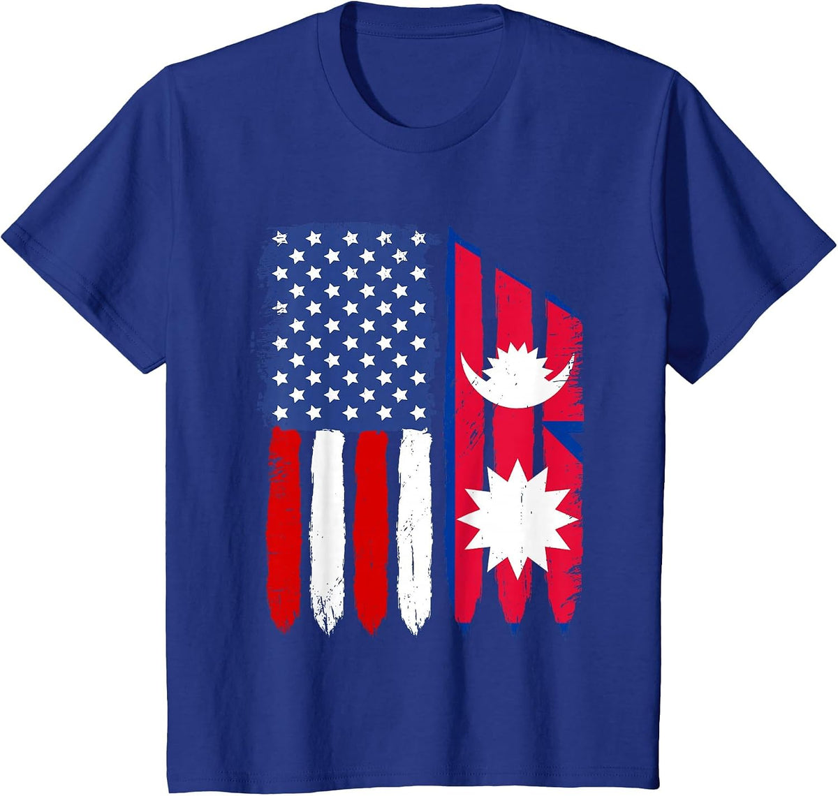 Distressed Retro USA American Nepal Flag Patriotic T-Shirt - Royal Blue