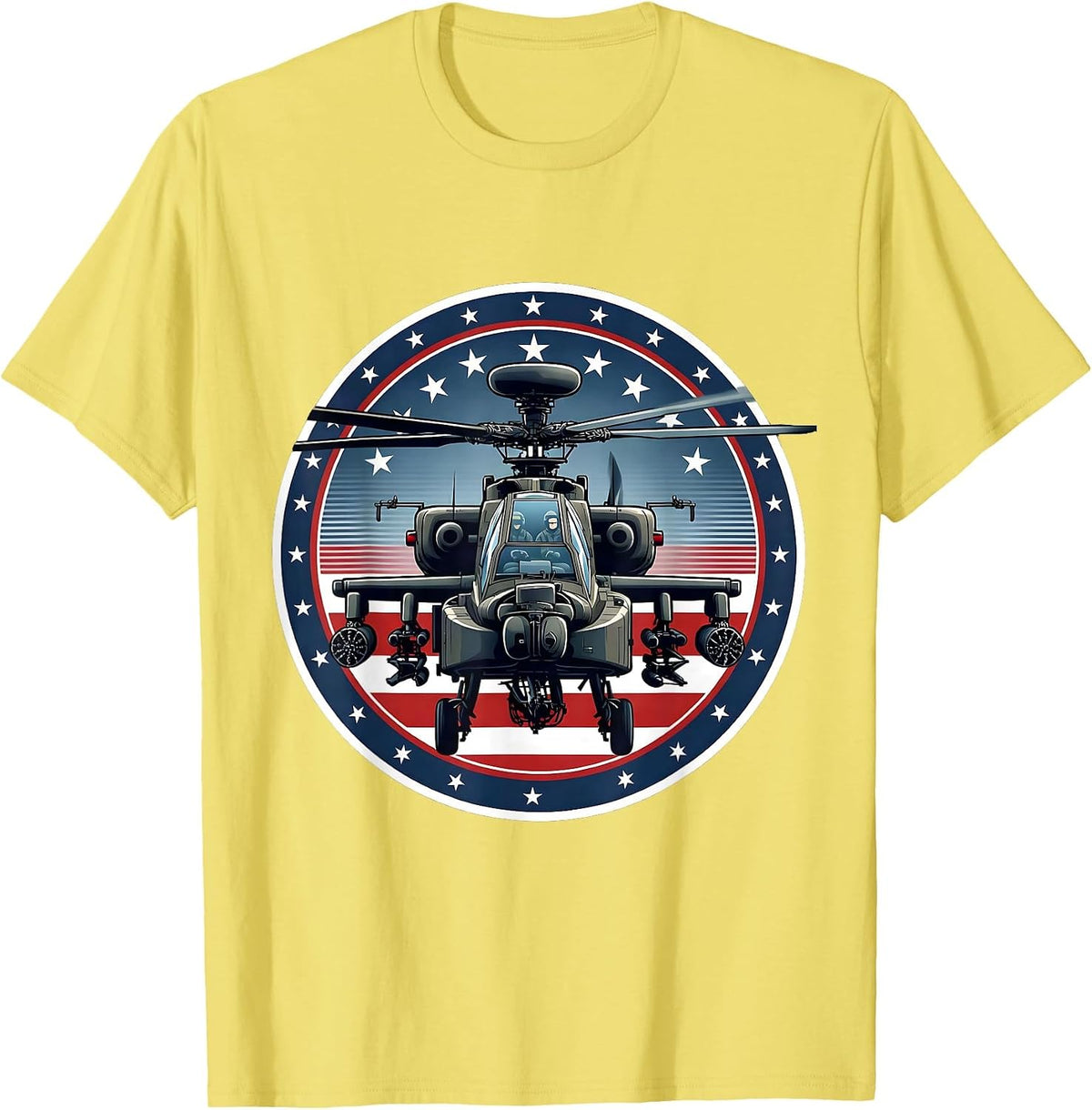 Men's AH-64 Apache Patriotic Helicopter Pilot Veteran Aviation T-Shirt - Lemon Yellow