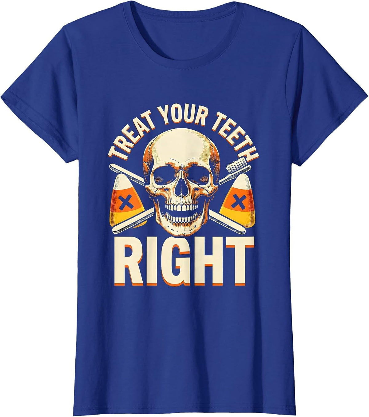 Women's Treat Your Teeth Right Halloween Dental Design T-Shirt - Royal Blue