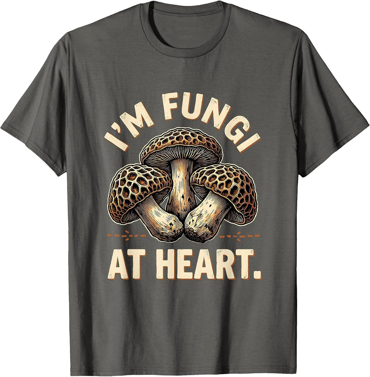 Men's I'm Fungi At Heart Vintage Mushroom Foraging Psychedelic T-Shirt - Asphalt Grey