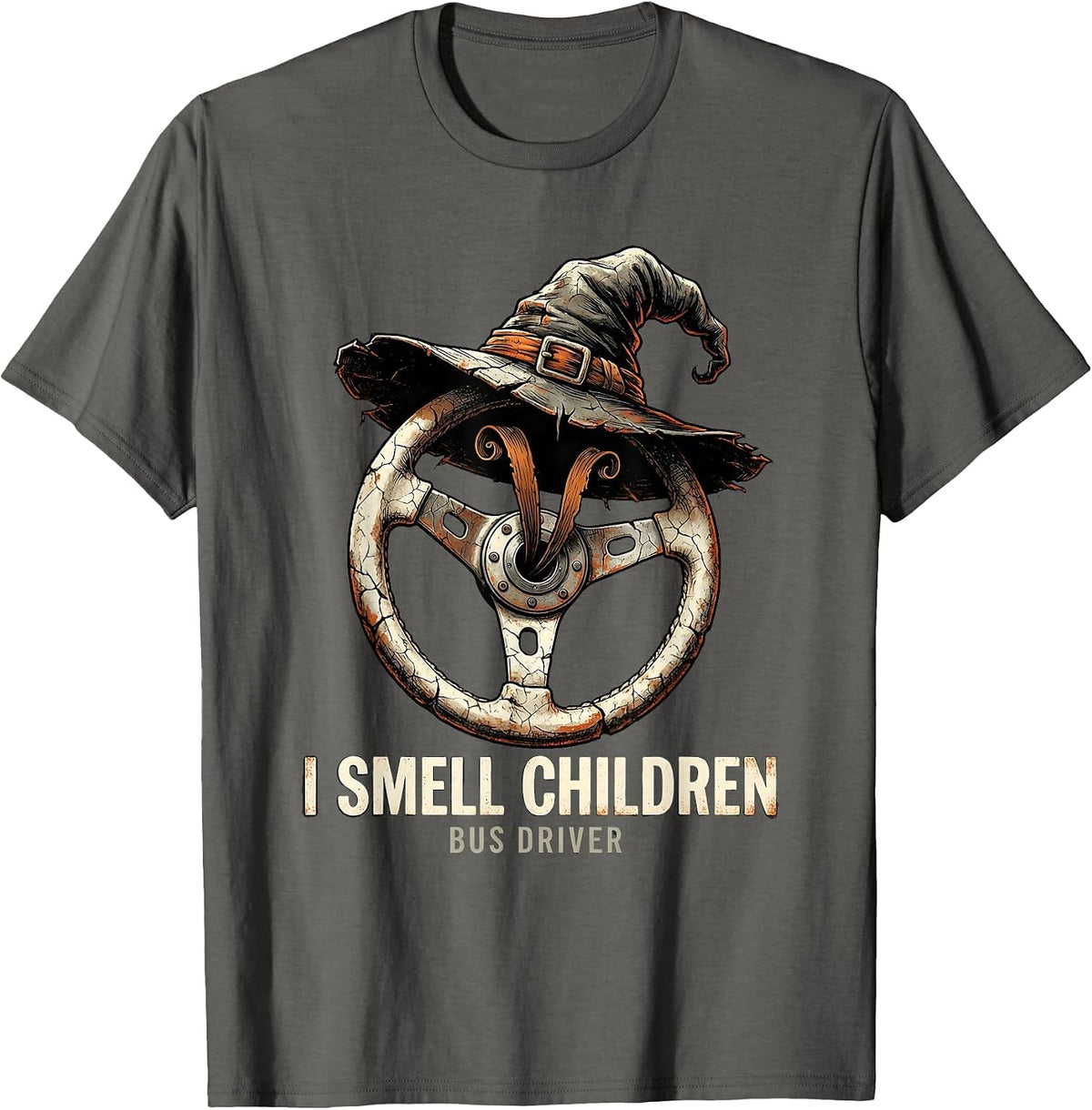 Men's I Smell Children Bus Driver Funny Witch Halloween Party T-Shirt - Asphalt Grey