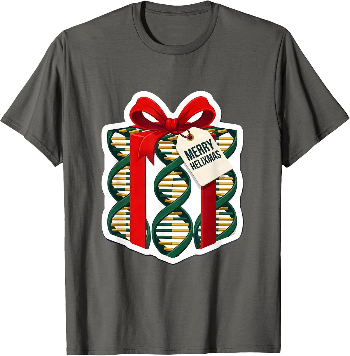 Merry Helixmas Funny DNA Helix Science Teacher Christmas T-Shirt - Asphalt Grey