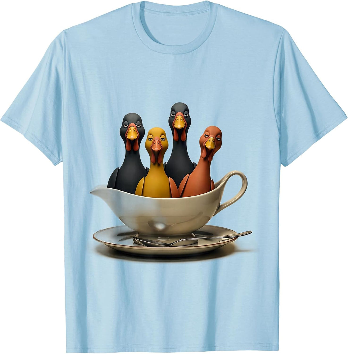 Men's Oversized Gravy Boat Turkey Family Humor Thanksgiving T-Shirt - Baby Blue