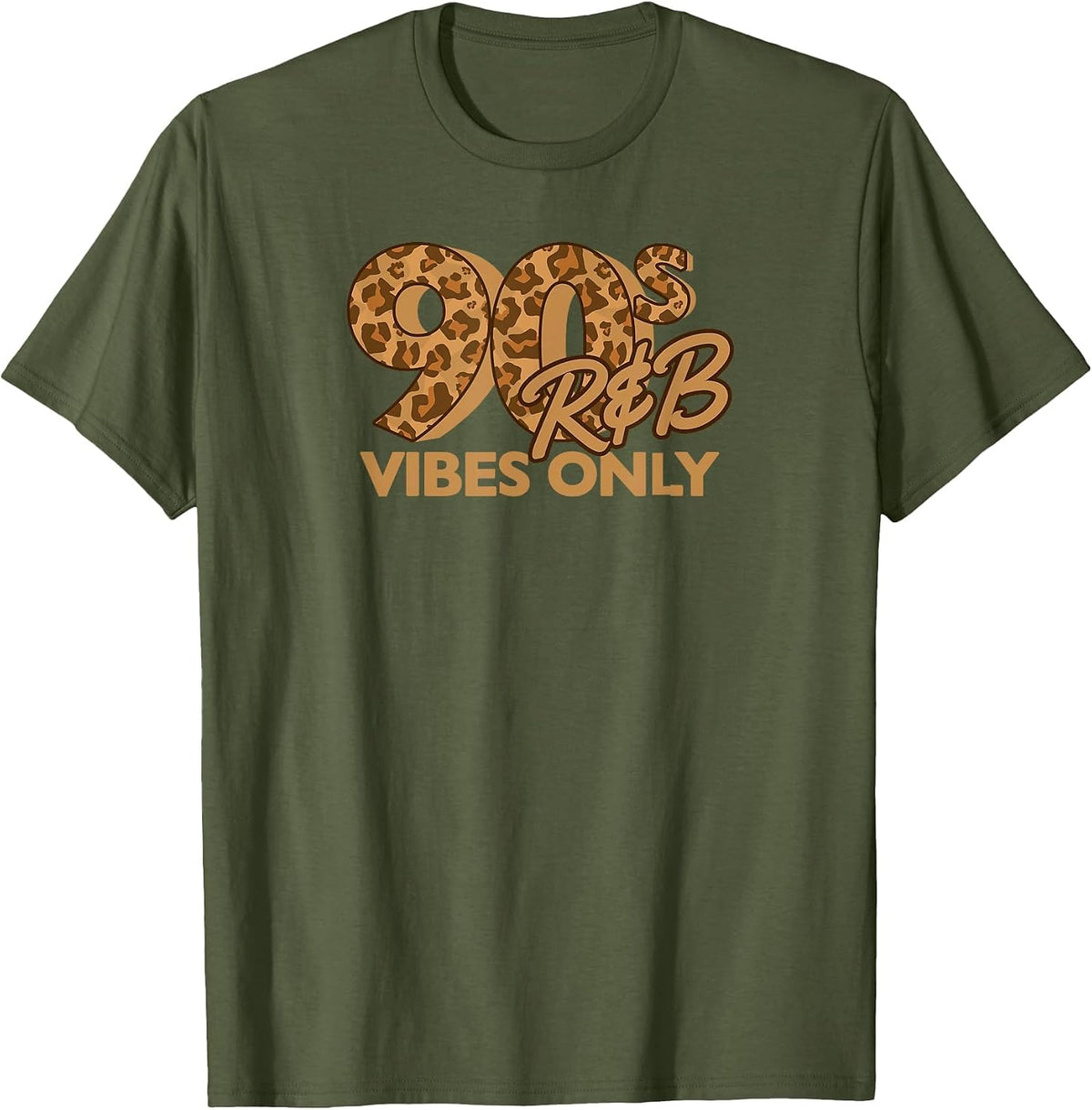 90s R&B Vibes Only Nineties RNB Music Animal Print T-Shirt - Olive Green