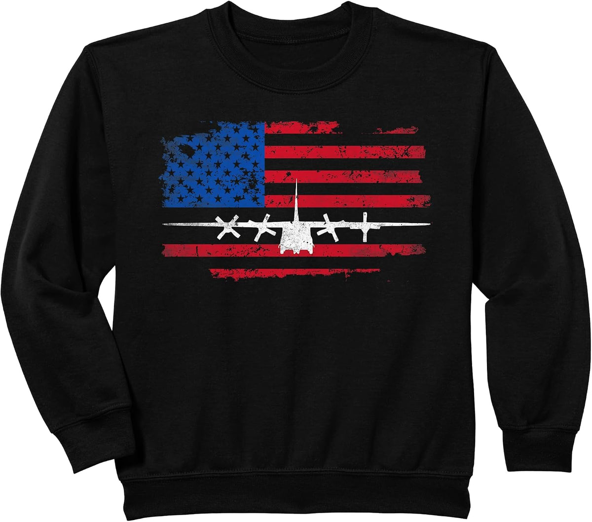 Vintage American Flag C-130 Military Plane Pilot Sweatshirt - Black