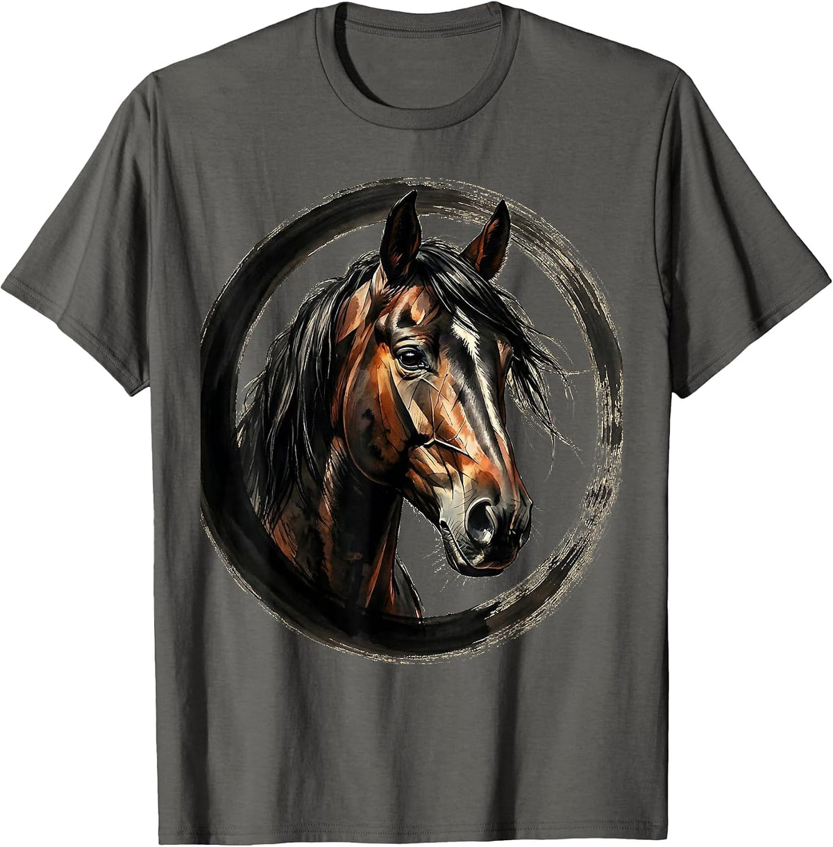 Men's Geometric Low-Poly Horse Head Portrait T-Shirt - Asphalt Grey