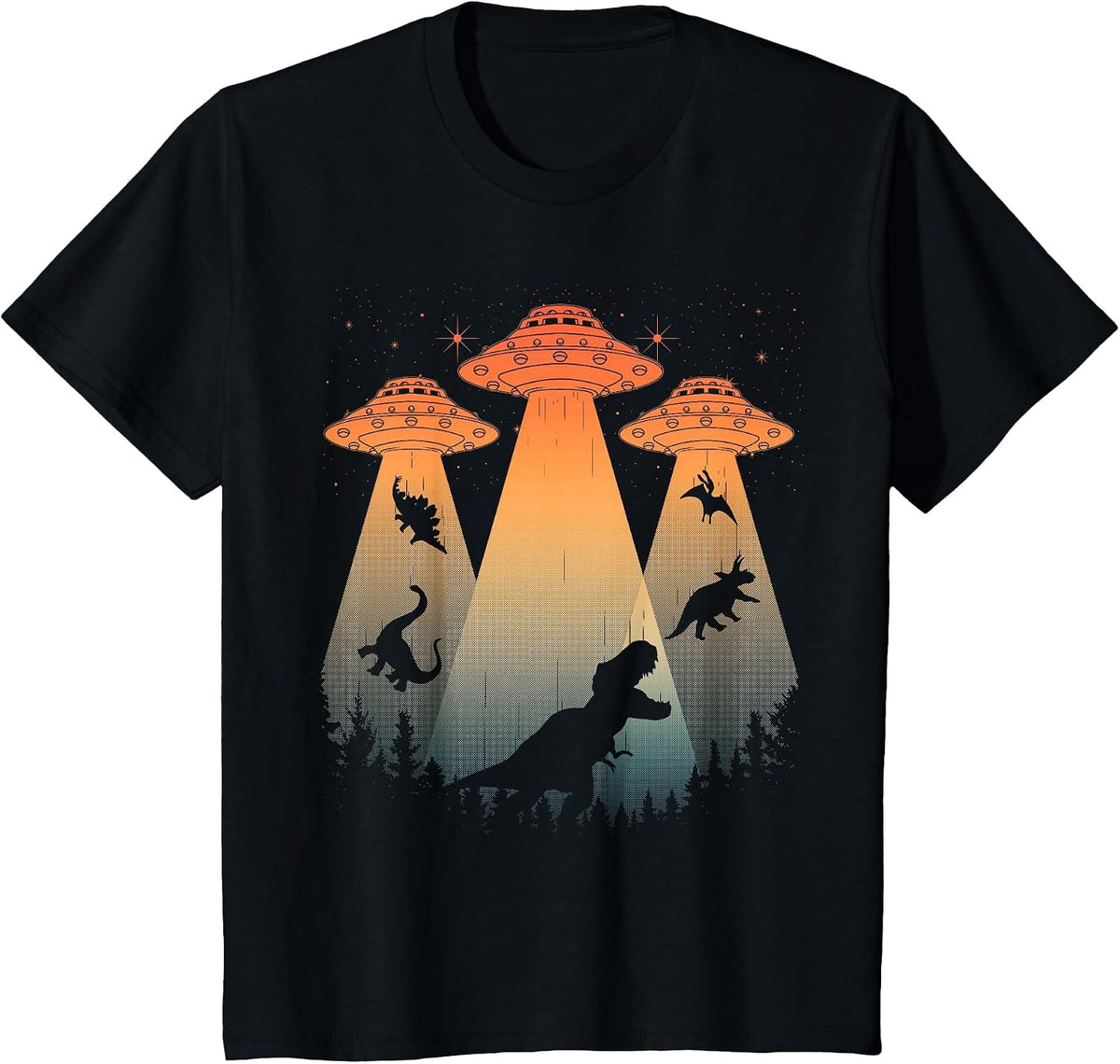 Cool Dinosaur Art for Men Women UFO Alien Abduction Dinosaur T-Shirt - Black