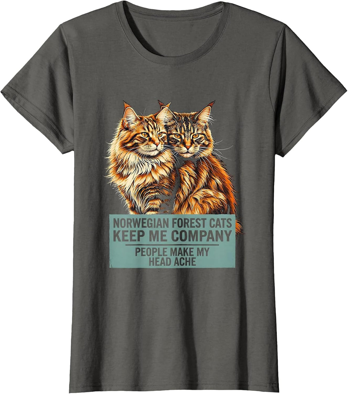 Women's Norwegian Forest Cats Keep Me Company Funny Cat Lover Humor T-Shirt - Asphalt Grey