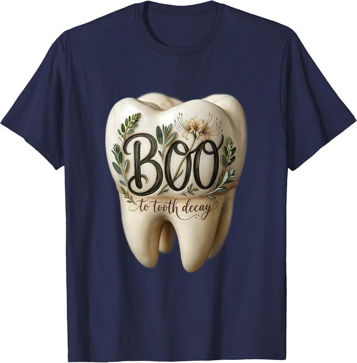 Boo to Tooth Decay Dental Halloween Design T-Shirt - Navy Blue