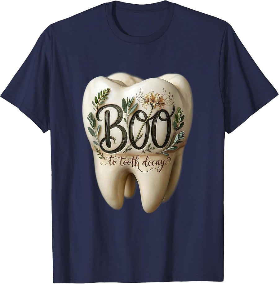 Boo to Tooth Decay Dental Halloween Design T-Shirt - Navy Blue