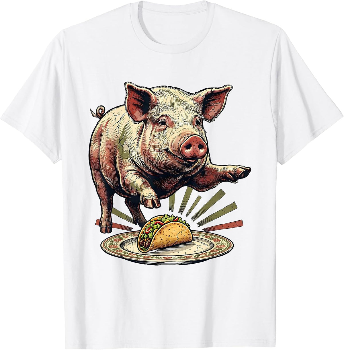 Men's Polite Pig Taco Fiesta Distressed Cinco De Mayo T-Shirt - White