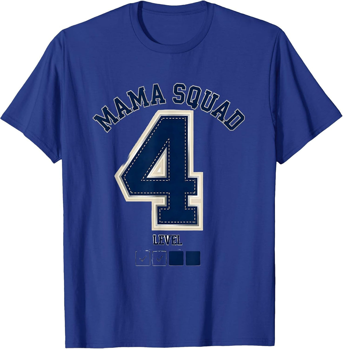 Men's Mama Squad Level 4 Sparkle Varsity Twin Pregnancy T-Shirt - Royal Blue